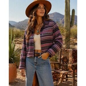 Boho Tribal Jacket SMALL Southwest Vintage Button Shacket Festival Hippie Indie